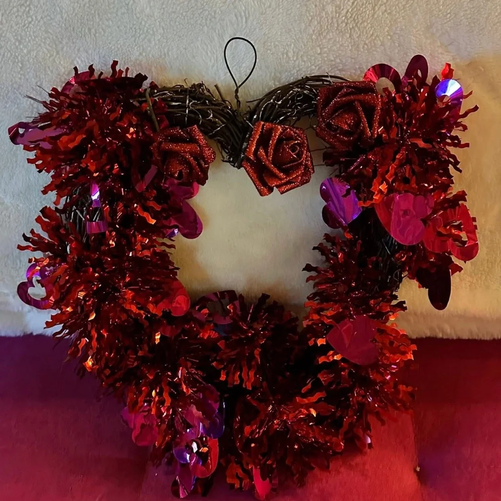 Festive Red Heart Wreath